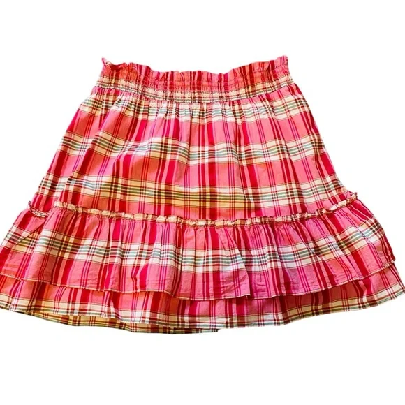 JCREW NWT Pink Plaid Ruffle Mini Skirt Cotton Lined Comfy Pull-on Valentines - Picture 4 of 8